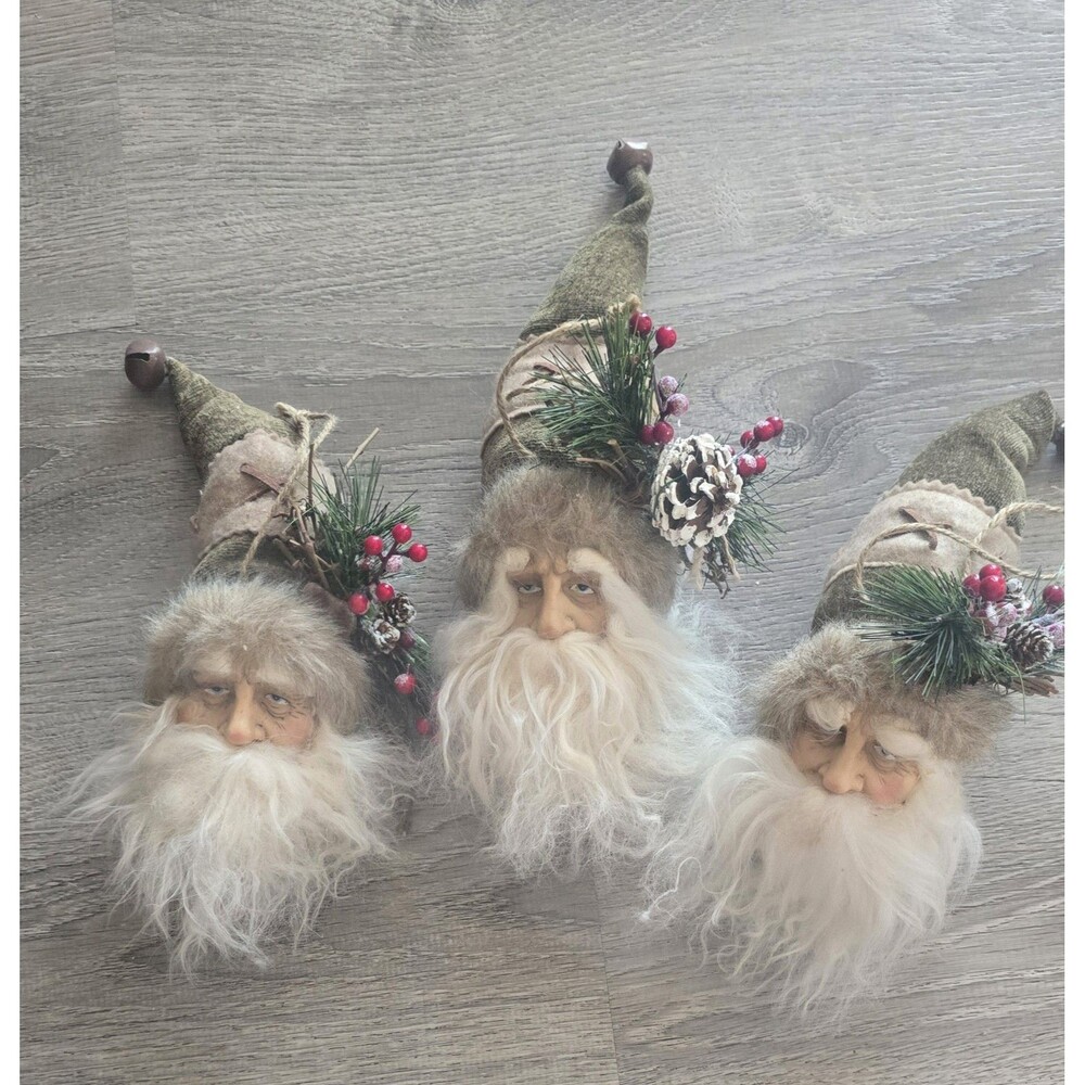 Lot of 3 Old World Woodsy Rustic Santa Clause Head Ornaments CHRISTMAS